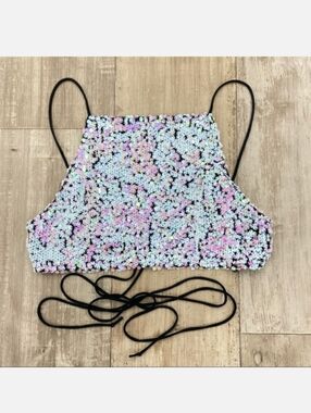 Motel Rocks Truman Fish Scale Strappy Sequin Crop Top Festival EDM Rave